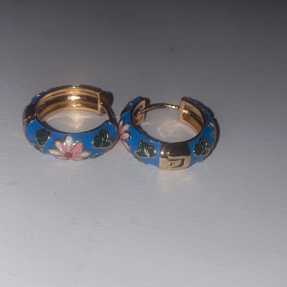 Floral Enamel Small Hoop Earrings